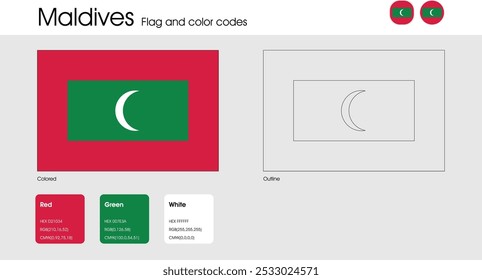 Maldives Flag version of colored, outline and icons