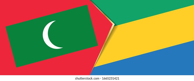 Maldives and Gabon flags, two vector flags symbol of relationship or confrontation.