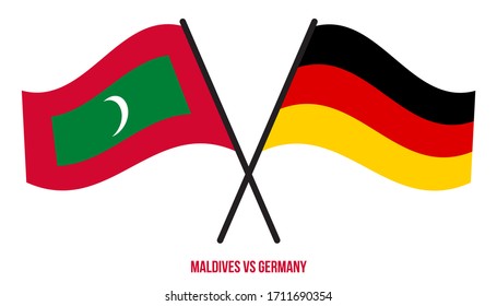 Maldives and Germany Flags Crossed And Waving Flat Style. Official Proportion. Correct Colors.