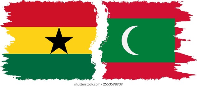 Maldives and Ghana grunge flags connection, vector