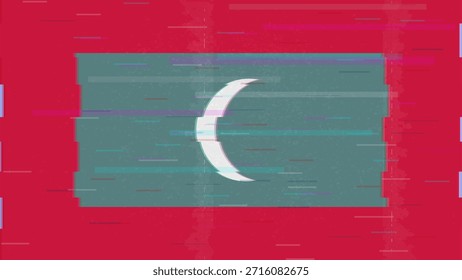 Vector Video de bandera de falla de Maldivas, distorsión dividida RGB, ilustración de marco abstracto digital