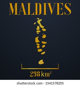 Maldives golden solid country outline silhouette, realistic piece of world map template, for infographic, vector illustration, isolated object, background. From countries set