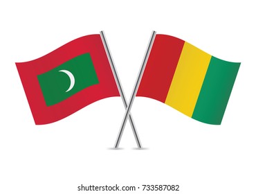 Maldives and Guinea flags.Vector illustration.