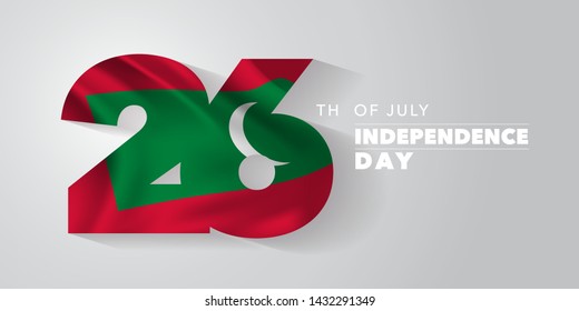 Maldives happy independence day greeting card, banner, vector illustration. Maldivian national day 26th of July background with elements of flag 