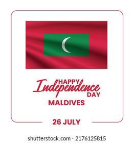 Maldives happy independence day greeting card, banner, vector illustration. Maldivian national day 26th of July background with elements of flag in a creative horizontal design
