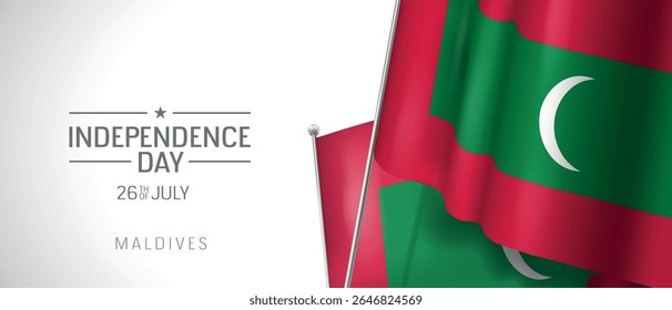 Maldives happy independence day greeting card, banner vector illustration. Maldivian national holiday 26th of July design element with 3D flag