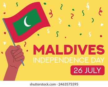 maldives independence day 26 July. maldives flag in hand. Greeting card, poster, banner template	
