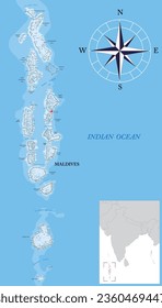 Maldives islands highly detailed physical map