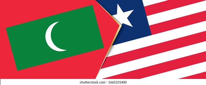 Las Maldivas y Liberia banderas, dos vectores símbolo de relación o enfrentamiento.