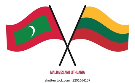 Maldives and Lithuania Flags Crossed And Waving Flat Style. Official Proportion. Correct Colors.