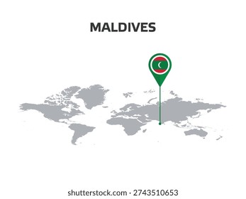 MALDIVES Location Pin on World Map with Flag in Pin's Body