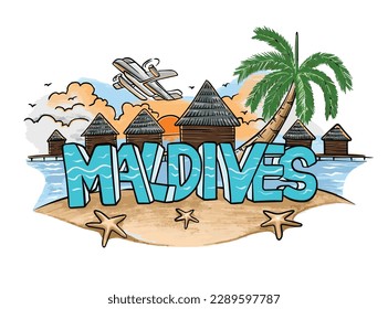 Maldives Logo Vector.Concept illustration for travel banner and poster backgrounds