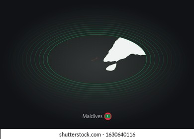 Maldives map in dark color, oval map with neighboring countries. Vector map and flag of Maldives