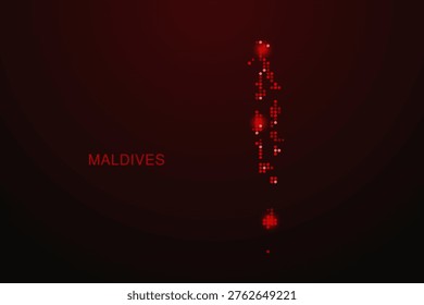 Maldives Map - Digital dotted map with glowing red points on dark background, modern technology style, abstract data network design, clean minimal vector illustration.