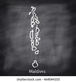 Maldives map drawn with chalk on blackboard background