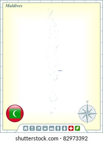 Maldives Map with Flag Buttons and Assistance & Activates Icons Original Illustration