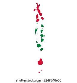 Maldives map with a flag inside the map, vector illustration