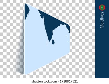 Mapa y bandera de Maldivas sobre fondo transparente. Destacó a Maldivas en el mapa del vector azul.