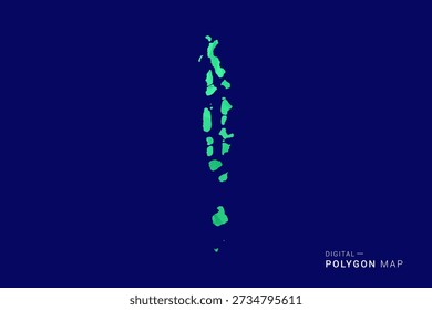 Mapa de Maldivas - bajo Vector de polígono polivinílico, silueta triangulada geométrica en tonos verdes y azules, estilo moderno limpio, fondo aislado para uso infográfico.