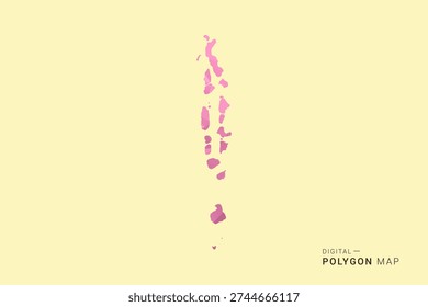 Maldives Map - Low poly polygon map design in soft pink pastel gradient on beige background, modern minimal geometric style, clean digital vector illustration.