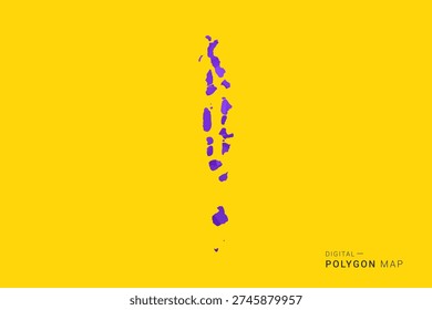 Maldives Map - Low poly polygon map in vibrant purple gradient on bold yellow background, modern minimal geometric style, clean digital vector illustration.