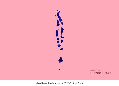 Maldives Map - Low poly polygon map in deep blue gradient on soft pink pastel background, modern minimal geometric design, clean digital vector illustration.