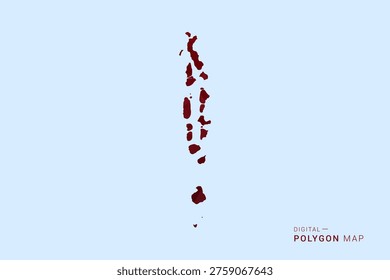Maldives Map - Low poly polygon map in deep red gradient on light blue background, modern minimal geometric design, vector illustration with faceted triangulated style.