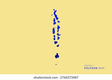 Maldives Map - Low poly polygon map in deep blue gradient on soft beige background, modern minimal geometric design, clean abstract vector illustration with faceted triangulated style.