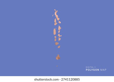 Maldives Map - Orange Polygon Vector Illustration on Deep Blue Background, Low Poly Geometric Design, Modern Abstract Country Silhouette for Infographics and Presentation Use.