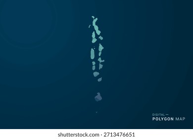 Maldives Map - Polygon Style Vector Illustration with Teal Blue Gradient, Low Poly Geometric Design, Digital and Technology Inspired, Clean Silhouette on Dark Background.