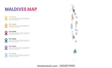 Plantilla de infografía de mapas modernos de Maldivas, Mapa infográfico detallado de la ciudad Populares de Maldivas