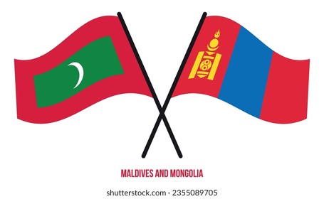 Maldives and Mongolia Flags Crossed And Waving Flat Style. Official Proportion. Correct Colors.
