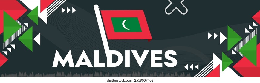 Maldives national day banner with Maldivian flag theme background with geometric abstract retro modern design. Triangles Vector Illustration.