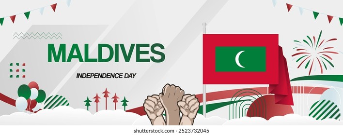 Maldives national day creative banner in flag colors. Modern abstract art for holiday celebration, independence day greeting card, web header, poster sport and music event. Horizontal size