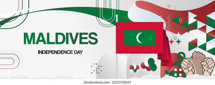 Maldives national day creative banner in flag colors. Modern abstract art for holiday celebration, independence day greeting card, web header, poster sport and music event. Horizontal size