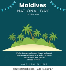 Maldives national day social media post  with Maldivian flag . Vector Illustration