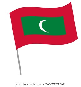 Bandeira nacional das Maldivas flutters with flagpole