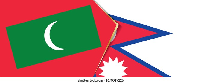 Maldives and Nepal flags, two vector flags symbol of relationship or confrontation.