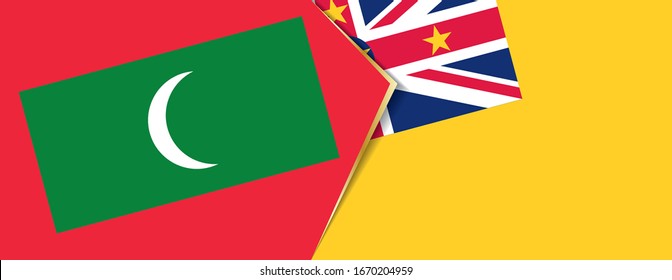Maldives and Niue flags, two vector flags symbol of relationship or confrontation.