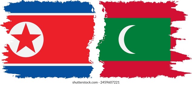 Maldives and North Korea grunge flags connection, vector