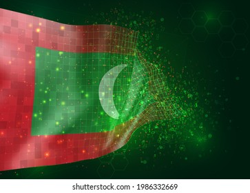 Maldives, on vector 3d flag on green background with polygons and data numbers