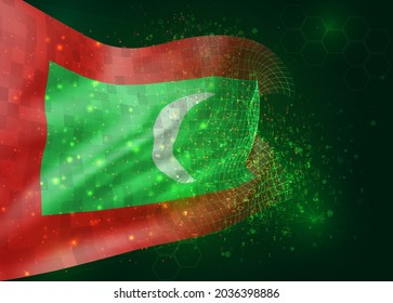 Maldives, on vector 3d flag on green background with polygons and data numbers