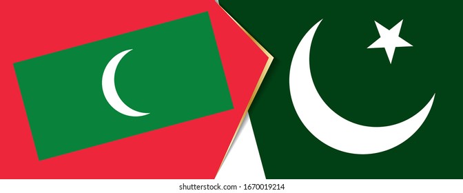 Maldivas y Pakistán banderas, dos vectores símbolo de relación o confrontación.