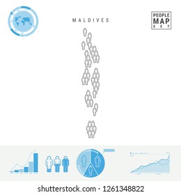 Maldives People Icon Map. People Crowd in the Shape of a Map of Maldives. Stylized Silhouette of Maldives. Population Growth and Aging Infographic Elements. Vector Illustration Isolated on White.