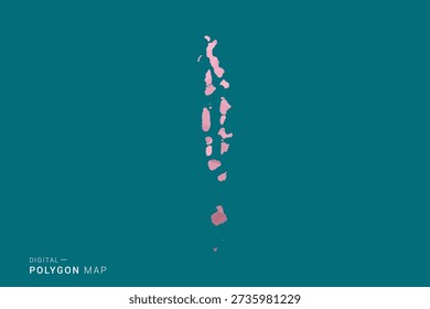 Maldives polygon map vector illustration in low poly geometric style, soft pastel colors with pink and teal green tones, clean silhouette on solid background, ideal for infographic.