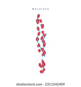Maldives population map. Stick figures Maldivian people map with bold red translucent country border. Pattern of men and women icons. Isolated vector illustration. Editable stroke.