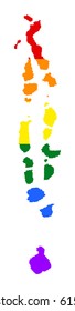 Maldives pride gay map vector, with rainbow flag colors. Asian country. 