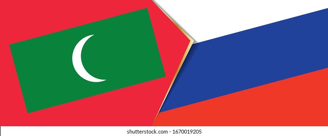 Maldives and Russia flags, two vector flags symbol of relationship or confrontation.