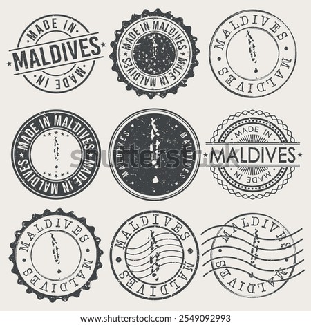 Maldives Set of Stamps. Travel Stamp. Made In Product. Design Seals Old Style Insignia.	