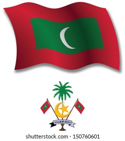 maldives shadowed textured wavy flag and coat of arms against white background, vector art illustration, image contains transparency transparency